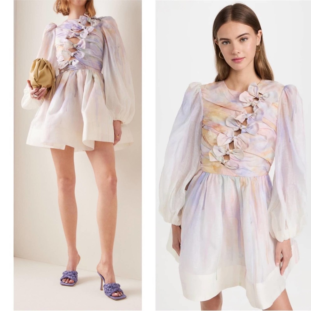 Zimmermann Pastel Watercolor Mini Dress in Lavender, Blush, Yellow